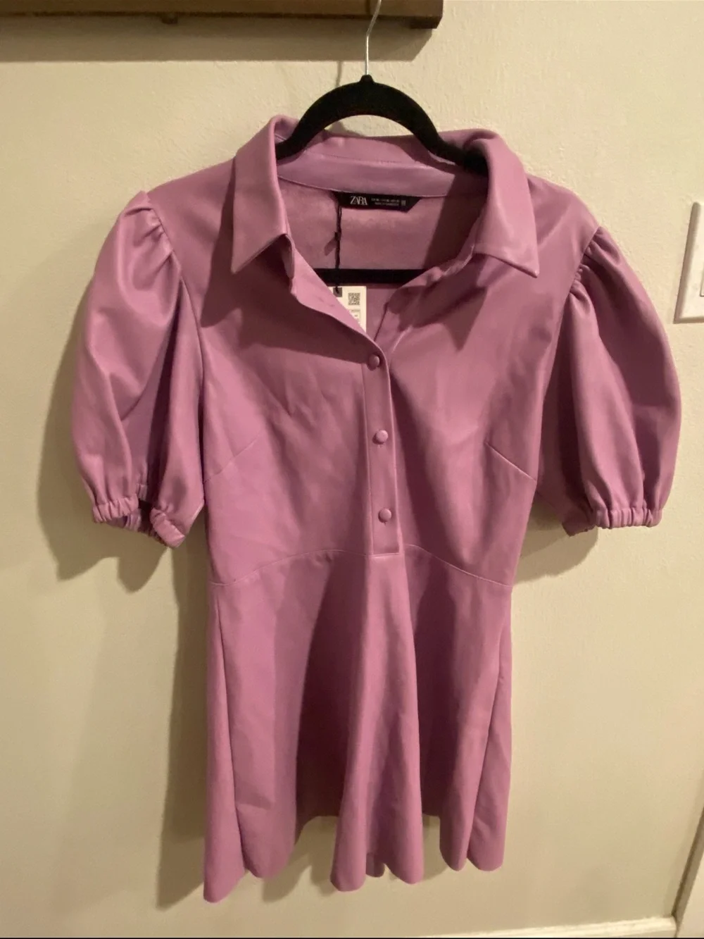 Zara‎ Lilac Faux Leather Mini Dress Size XL